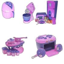 Kit Cozinha Infantil Geladeira Microondas Panelas Fogão 28Pç