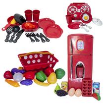 Kit Cozinha Infantil Geladeira Panela Louça Cooktop 42Pç