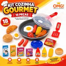 Kit Cozinha Infantil Gourmet 18 Peças Frigideira com Comidinhas Brinquedo Faz de Conta