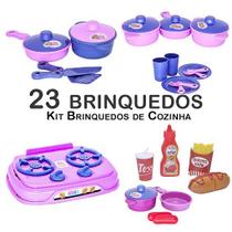 Kit Cozinha Infantil Jogo de Panela Fogão Comida Prato 23pç Kit Cozinha Infantil Jogo de Panela Fogão Comida Prato 23pç