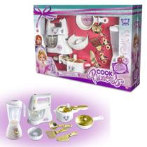 Kit Cozinha Infantil Liquidificador, Panela e Acessórios Cook Princess 8 Peças Zuca Toys 7865