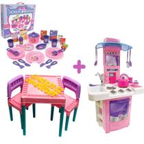 Kit Cozinha Infantil Pia Fogão Forno + Mesinha Rosa e Jantar Kit Cozinha Infantil Pia Fogão Forno + Mesinha Rosa e Jantar