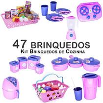 Kit Cozinha Infantil Pote Mercado Prato Copo Jarra Fogão 47p