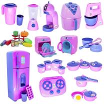 Kit Cozinha Infantil Rosa Fogão Air Fryer Fogão Jarra 39Pç