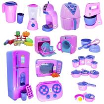 Kit Cozinha Infantil Rosa Fogão Air Fryer Legume Jarra 41Pç