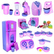 Kit Cozinha Infantil Rosa Geladeira Air Fryer Legumes 38pç Kit Cozinha Infantil Rosa Geladeira Air Fryer Legumes 38pç
