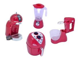 Kit Cozinha Infantil Verm Airfryer Bate Cafetei Liquidifica Kit Cozinha Infantil Verm Airfryer Bate Cafetei Liquidifica