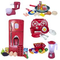 Kit Cozinha Infantil Vermelho Comida Geladeira Batedeira 48p