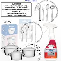 Kit Cozinha Inox Completo Tramontina: Panelas 3P, Faqueiro 16P, Utensílios + Spray Kit Cozinha Inox Completo Tramontina: Panelas 3P, Faqueiro 16P, Utensílios + Spray