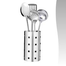 Kit Cozinha Inox Utensílios Suporte Concha Colher 5 Peças Kit Cozinha Inox Utensílios Suporte Concha Colher 5 Peças