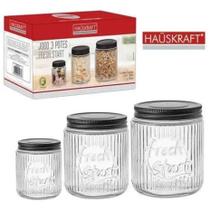 Kit Cozinha Jogo 3 Potes de Vidro Cozinha Utilidades Doces Cereais Decoração - hauskraft