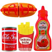 Kit Cozinha Lanche Fast Food Brinquedo Comidinhas C/ tiras autocolantes 4pcs