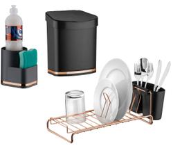 Kit Cozinha Lixeira 2,5L Escorredor De Louças Organizador De Pia Rose Gold - Future