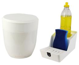 Kit Cozinha Lixeira 2,5L Organizador De Pia Porta Detergente Branco - Crippa Kit Cozinha Lixeira 2,5L Organizador De Pia Porta Detergente Branco - Crippa