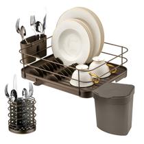 Kit Cozinha Lixeira 2,5L + Porta Talher + Escorredor De Louça Bandeja Cor Café - Future Kit Cozinha Lixeira 2,5L + Porta Talher + Escorredor De Louça Bandeja Cor Café - Future