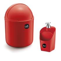 Kit Cozinha Lixeira 4 L Tampa Capacete + Dispenser Porta Detergente Esponja - Uz