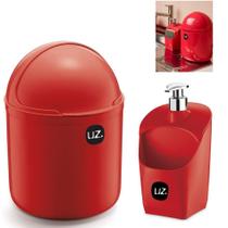 Kit Cozinha Lixeira 4L Porta Detergente Uz - Branco
