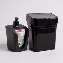 Kit Cozinha Lixeira de Pia 2,8L + Dispenser de Detergente 610ml com Porta Esponja