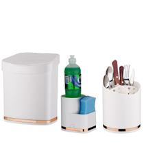 Kit Cozinha Lixeira Escorredor Porta Detergente Rose Gold