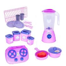 Kit Cozinha Menina Brinquedo Fogão Panela Liquidificador 18P