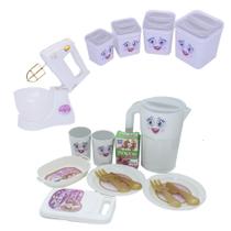 Kit Cozinha Menina Jantar Pote de Mantimentos Batedeira 17pç Kit Cozinha Menina Jantar Pote de Mantimentos Batedeira 17pç