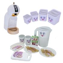Kit Cozinha Menina Jantar Potes de Mantimentos Cafeteira 17p Kit Cozinha Menina Jantar Potes de Mantimentos Cafeteira 17p