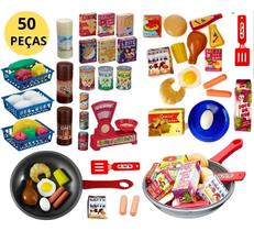 Kit Cozinha MERCADINHO Infantil Comidinhas de Brinquedo C/ Frigideira Goumet + Feirinha