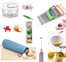 Kit Cozinha Mini Triturador, Fatiador Tomate Cebola, Mixer e Descascador Alho - Sacoleiro Utilidades