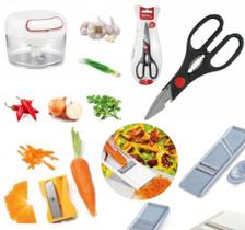 kit Cozinha Mini Triturador, Tesoura Desossador, Fatiador e Descascador de Legumes - Sacoleiro Utilidades
