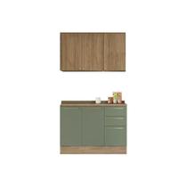 Kit Cozinha Modulada 3 Peças Botanic (1Aéreo+1Balcão+1Complemento) C3P15 Nogueira/Verde Oliva - Kappesberg