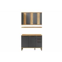 Kit Cozinha Modulada 3 Peças Sauvignon (1Aéreo+1Balcão+1Complemento) C3P48 Amendoa/Grafite - Ronipa