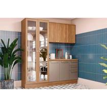 Kit Cozinha Modulada 4 Peças Botanic (1Aéreo+1Balcão+1Cristaleira+1Complemento) M656 Nogueira/Fendi - Kappesberg