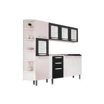 Kit Cozinha Modulada 4 Peças Evidence (1Aéreo+1Balcão+1Paneleiro+1Complemento) c/ Pia C4P44 Branco/Preto - Bertolini