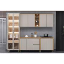 Kit Cozinha Modulada 5 Peças Allure (2Aéreos+2Balcões+1Cristaleira) CP05 Jequitiba/Gris Fosco - Linea Brasil