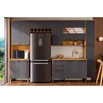 Kit Cozinha Modulada 5 Peças Nápoli Prime (2Aéreos+1Balcão+1Paneleiro+1TorreQuente) C5P97 Amendoa/Grafite - Ronipa
