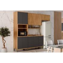 Kit Cozinha Modulada 5 Peças Sauvignon (2Aéreos+2Balcões+1Paneleiro) C5P153 Amendoa/Grafite - Ronipa