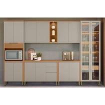 Kit Cozinha Modulada 6 Peças Allure (2Aéreos+2Balcões+1Cristaleira+1Paneleiro) CP16 Jequitiba/Gris Fosco - Linea Brasil
