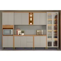 Kit Cozinha Modulada 6 Peças Allure (2Aéreos+2Balcões+1Cristaleira+1TorreQuente) CP17 Jequitiba/Gris Fosco - Linea Brasil