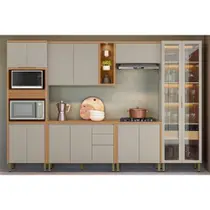 Kit Cozinha Modulada 6 Peças Allure (2Aéreos+2Balcões+1Cristaleira+1TorreQuente) CP20 Jequitiba/Gris Fosco - Linea Brasil