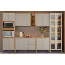Kit Cozinha Modulada 6 Peças Allure (2Aéreos+2Balcões+1Cristaleira+1TorreQuente) CP21 Jequitiba/Gris Fosco - Linea Brasil