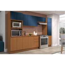 Kit Cozinha Modulada 6 Peças Ciela (2Aéreos+1Balcão+1Paneleiro+1TorreQuente+1Complemento) C6P94 Canela/Azul Profundo - Kappesberg