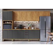 Kit Cozinha Modulada 6 Peças Sauvignon (3Aéreos+2Balcões+1Paneleiro) C6P119 Amendoa/Grafite - Ronipa