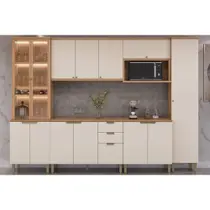 Kit Cozinha Modulada 6 Peças Selene (2Aéreos+2Balcões+1Paneleiro+1TorreQuente) CP11 Jequitiba/Off White Fosco - Linea Brasil