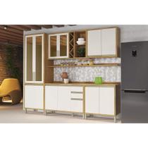 Kit Cozinha Modulada 7 Peças Tempranillo (2Aéreos+2Balcões+1Cristaleira+2Complementos) C7P77 Amendoa/Off White - Ronipa