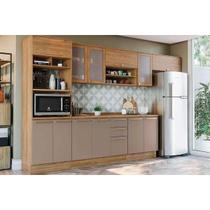 Kit Cozinha Modulada 8 Peças Botanic (3Aéreos+2Balcões+1Paneleiro+2Complementos) M663 Nogueira/Fendi - Kappesberg