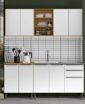 Kit Cozinha Modulada Luana 190cm com Balcão 120cm p/ Pia Sem Cuba - Cinamomo/Branco Aramóveis