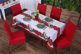 Kit Cozinha Natal Toalha de Mesa 2,20m + 6 Capas De Cadeira Decoração Natalina - DJB Enxovais