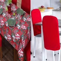 Kit Cozinha Natal Toalha de Mesa + Encosto Para Cadeira Redonda 6 Lugares - DJB Enxovais