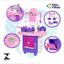 Kit Cozinha Pia e Fogão Infantil Rosa de Brinquedo Sai Água