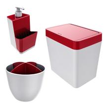 Kit Cozinha Pia Porta Dispenser Detergente + Lixeira 5L + Escorredor Talheres - Branco Crippa Kit Cozinha Pia Porta Dispenser Detergente + Lixeira 5L + Escorredor Talheres - Branco Crippa